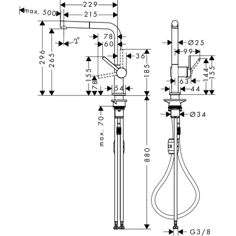 Hansgrohe Talis m54 - 1 greeps keukenmkr - 270 met uittrekbare uitloop - mat zwart SW528896