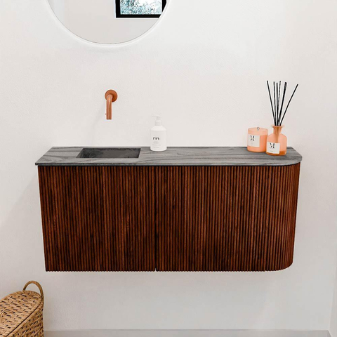 Mondiaz JOYA-DLUX 91.6cm toiletmeubel - ronding rechts kleur Ruby - Wastafel FAYE positie Links Zonder kraangat kleur Sombra. SW1425696