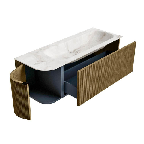 Mondiaz KURVE-DLUX Badkamermeubelset - 125x46x40cm - 1 lade - 1 deur - wastafel solid surface - rechts - zonder kraangat - Dusk SW1414896