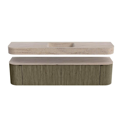 MONDIAZ THOR-DLUX 190cm meuble de salle de bains arrondi gauche + droite couleur Shadow avec 2 tiroirs et 2 portes. Vasque suspendue CLOUD Milieu sans trou de robinet couleur Saba. SW1466675