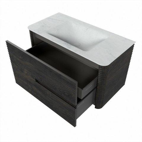 Mondiaz CIRO-DLUX Ensemble de meubles de salle de bains - 90x45x50cm - Plan vasque solid surface Opalo - 1 lavabo central - sans trous de robinetterie - 2 tiroirs - Shadow SW1532390