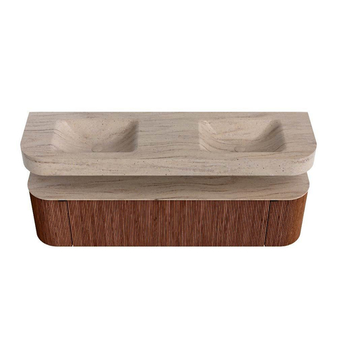 MONDIAZ THOR-DLUX Meuble de salle de bains 170cm arrondi gauche + droite couleur Ruby avec 1 tiroir et 2 portes. Vasque suspendue CLOUD Double 2 trous de robinet couleur Saba. SW1465828