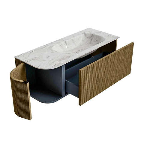 Mondiaz KURVE-DLUX Badkamermeubelset - 115x46x40cm - 1 lade - 1 deur - wastafel solid surface - rechts - zonder kraangat - Dusk SW1415468