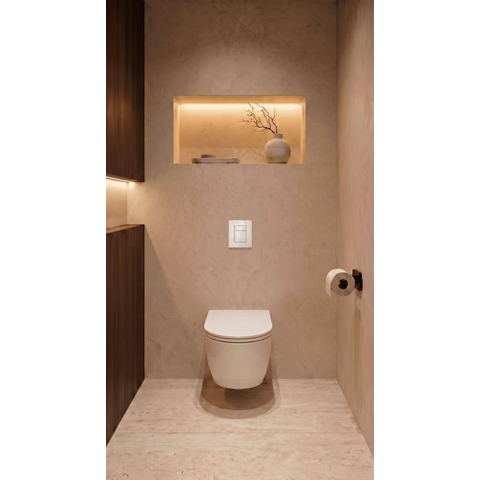 QeramiQ Dely Swirl Pack WC - 36,5x53cm - réservoir encastré Grohe Rapid - abattant mince - plaque de commande blanche - boutons rectangulaires - blanc mat SW1126128