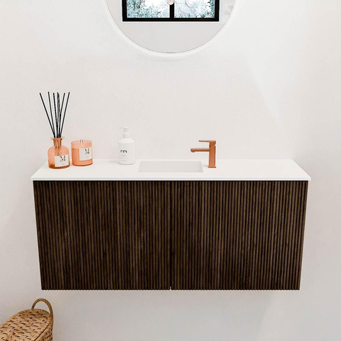 Mondiaz JOYA 90cm meuble de salle de bains - couleur Walnut - Vasque FAYE position Milieu 1 trou de robinet couleur Talc. SW1421255