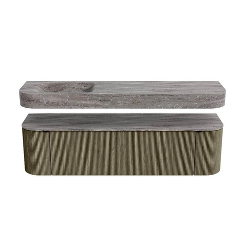 MONDIAZ THOR-DLUX Meuble de salle de bains 170cm arrondi gauche + droite couleur Shadow avec 1 tiroir et 2 portes. Vasque suspendue CLOUD Gauche 1 trou de robinet couleur Oza. SW1465717