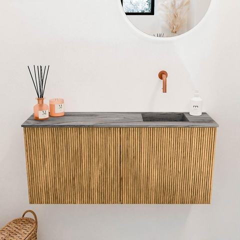 Mondiaz JOYA-DLUX 90cm toiletmeubel - kleur Oak - Wastafel FAYE positie Rechts Zonder kraangat kleur Sombra. SW1424255