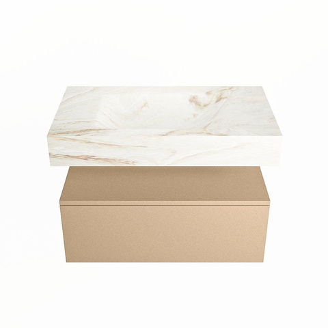 Mondiaz ALAN-DLUX Ensemble de meuble - 80cm - meuble Oro mat - 1 tiroir - Lavabo Cloud Frappe suspendu - vasque Centre - 1 trou de robinet SW804952