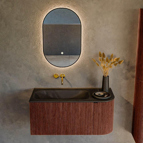 Mondiaz KURVE Ensemble de meuble de salle de bains - 95x46x40cm - 1 tiroir - 1 porte - lavabo solid surface - gauche - sans trou de robinet - Ruby SW1415409