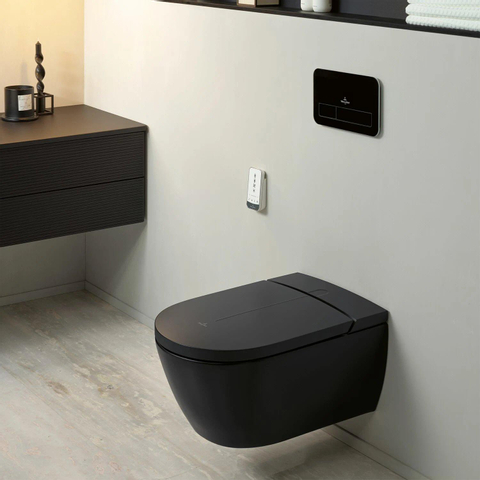 Villeroy & Boch Viclean douche wc - 60cm - spoelrandloos pure CeramicPlus - mat zwart SW917938