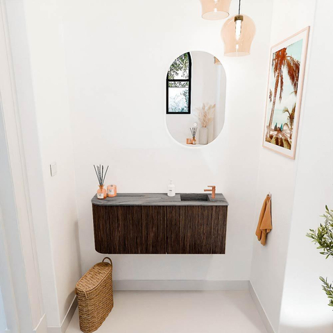 Mondiaz JOYA-DLUX 101.6cm toiletmeubel - ronding links kleur Walnut - Wastafel FAYE positie Rechts 1 kraangat kleur Sombra. SW1424751
