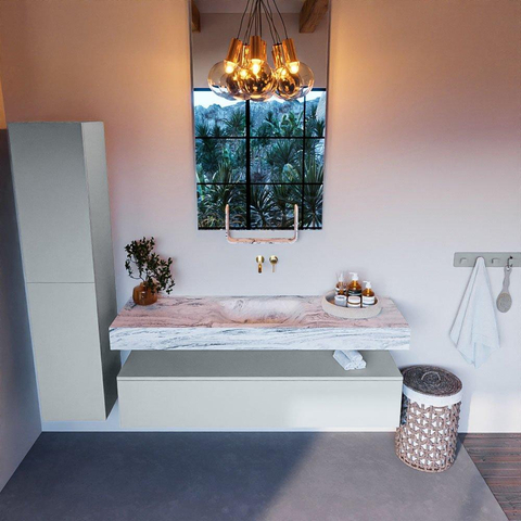 Mondiaz ALAN-DLUX Ensemble de meuble - 150cm - meuble Clay mat - 1 tiroir - Lavabo Cloud Glace suspendu - vasque Centre - 0 trous de robinet SW806276