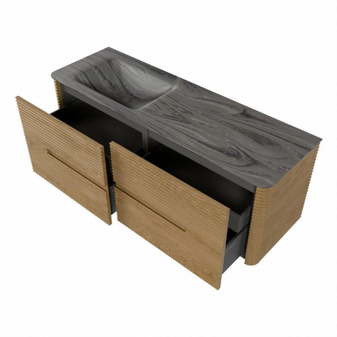 Mondiaz CIRO-DLUX Meuble de salle de bains - 140x45x50cm - vasque solid surface Sombra - 1 lavabo à gauche - sans trous de robinetterie - 4 tiroirs - Chêne SW1531259