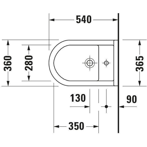 Duravit Starck 3 Wandbidet - 355x320x540mm - 1 kraangat overl w.gliss - wondergliss - glans wit 0314145