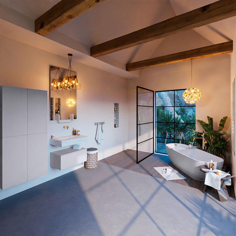 Mondiaz ALAN-DLUX Ensemble de meuble - 70cm - meuble Cale mat - 1 tiroir - Lavabo Cloud Opalo suspendu - vasque Centre - 0 trous de robinet SW806596