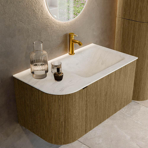 Mondiaz KURVE-DLUX Ensemble de meuble de salle de bains - 85x46x40cm - 1 tiroir - 1 porte - vasque solid surface - droit - 1 trou de robinet - Dusk SW1415053