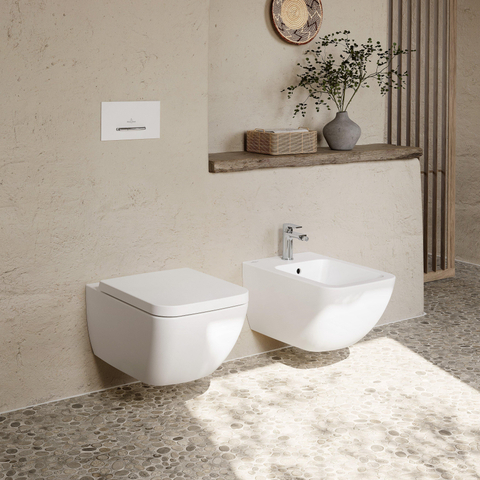 Villeroy & Boch venticello wandbidet - met 1 kraangat - 37.5x56cm - met overloop CeramicPlus - White Alpine (glans wit) 1025163