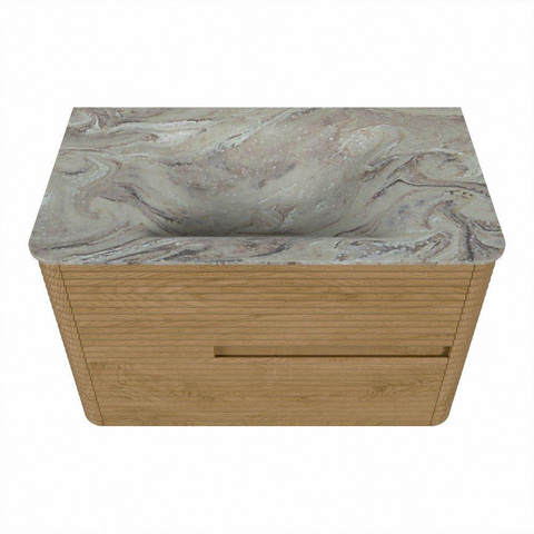 Mondiaz CIRO-DLUX Meuble de salle de bains - 80x45x50cm - Plan vasque solid surface Glace - 1 lavabo au milieu - sans trous de robinetterie - 2 tiroirs - Chêne SW1530798