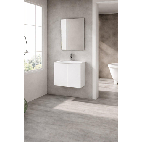 Adema Cadence Ensemble meuble de salle de bains - 60x55x40cm - peu profond - 2 portes - sans poignées - lavabo - 1 trou de robinet - céramique - avec miroir - blanc mat SW1475757