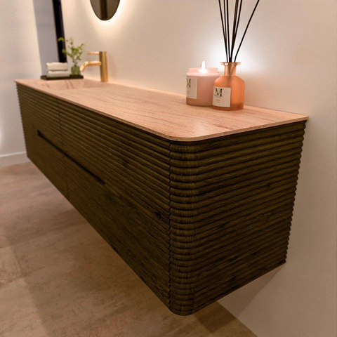 Mondiaz CIRO-DLUX Meuble de salle de bains complet - 180x45x50cm - Plan-vasque Solid surface Saba - 1 vasque à gauche - 1 trou de robinet - 4 tiroirs - Shadow SW1532784