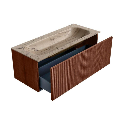 MONDIAZ KURVE-DLUX Meuble de salle de bains 110cm couleur Ruby avec 1 tiroir et 0 portes. Lavabo BIG MEDIUM Centre sans trou de robinet Arena. SW1431504