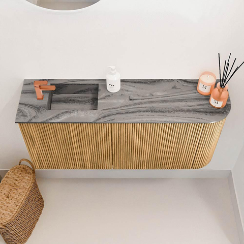 Mondiaz JOYA-DLUX 91.6cm toiletmeubel - ronding rechts kleur Oak - Wastafel FAYE positie Links 1 kraangat kleur Sombra. SW1424279