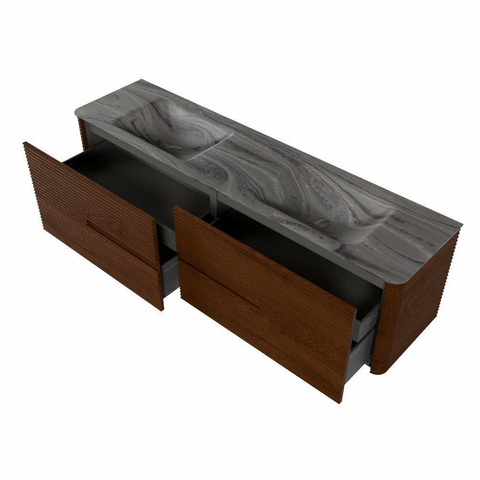 Mondiaz CIRO-DLUX Meuble de salle de bains - 180x45x50cm - plan vasque solid surface Sombra - 2 vasques double - sans trous de robinet - 4 tiroirs - Ruby SW1531994