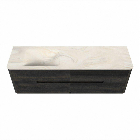 Mondiaz CIRO-DLUX Badkamermeubelset - 160x45x50cm - Solid surface wastafel Ostra - 1 wasbak Links - 1 kraangat - 4 lades - Shadow SW1532298