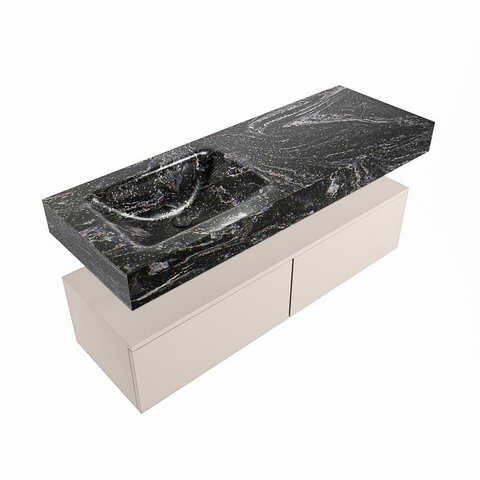 Mondiaz ALAN-DLUX Ensemble de meuble - 130cm - meuble Linen mat - 2 tiroirs - Lavabo Cloud Lava suspendu - vasque Gauche - 1 trou de robinet SW808159