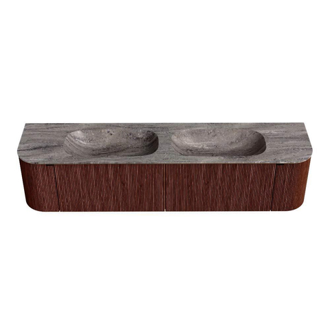 MONDIAZ KURVE-DLUX Meuble de salle de bains 190cm arrondi Gauche + Droite couleur Ruby avec 2 tiroirs et 2 portes. Plan-vasque STOR SMALL Double sans trou de robinet Oza. SW1432844