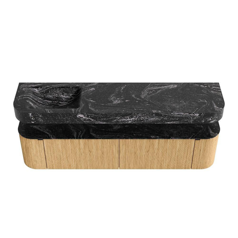 MONDIAZ THOR-DLUX Meuble de salle de bains 190cm arrondi gauche + droite couleur Oak avec 2 tiroirs et 2 portes. Vasque suspendue CLOUD Gauche 1 trou de robinet couleur Lava. SW1466369