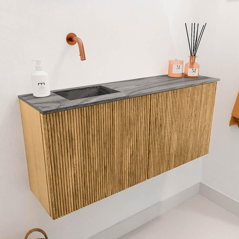 Mondiaz JOYA-DLUX 90cm toiletmeubel - kleur Oak - Wastafel FAYE positie Links Zonder kraangat kleur Sombra. SW1424247