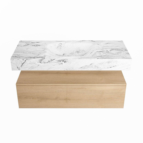 Mondiaz ALAN-DLUX Ensemble de meuble - 110cm - meuble Washed Oak mat - 1 tiroir - Lavabo Cloud Glace suspendu - vasque Centre - 1 trou de robinet SW808784