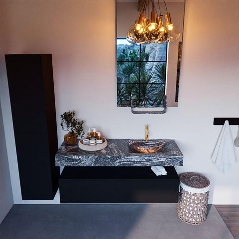 Mondiaz ALAN-DLUX Ensemble de meuble - 130cm - meuble Urban mat - 1 tiroir - Lavabo Cloud Lava suspendu - vasque Droite - 1 trou de robinet SW808112