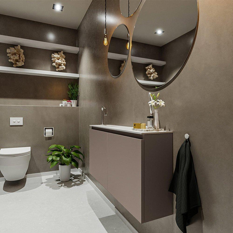 MONDIAZ TURE Toiletmeubel 100x23x50cm met 1 kraangaten 2 deuren smoke mat Wastafel Eden links Solid Surface Wit SW474966