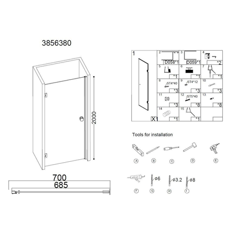 Best Design Erico Porte pivotante pour niche 70x200cm verre Nano 8mm SW279752