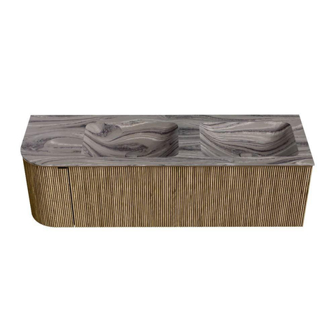 MONDIAZ KURVE-DLUX Meuble de salle de bains 145cm arrondi à gauche couleur Dusk avec 1 tiroir et 1 porte. Lavabo LEAF Double / Droite 2 trous de robinet Sombra. SW1433884