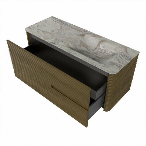 Mondiaz CIRO-DLUX Badkamermeubelset - 120x45x50cm - Solid surface wastafel Glace - 1 wasbak Rechts - 1 kraangat - 2 lades - Dusk SW1532983