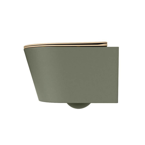 Mondiaz LAVIE hangtoilet – spoelrandloos – 36 x 53 cm – met softclose zitting – Army (groen), zitting Sand (beige) SW1208766