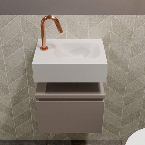 MONDIAZ ANDOR Toiletmeubel 40x30x30cm met 1 kraangaten 1 lades smoke mat Wastafel Lex rechts Solid Surface Wit SW474014
