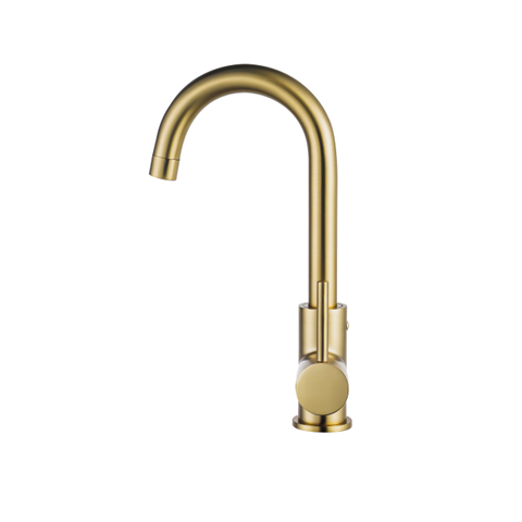 Fortifura Calvi wastafelkraan - hoog - draaibare - uitloop - PVD - geborsteld messing (goud) OUTLETSTORE STORE44744