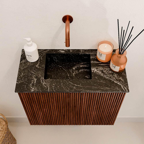 Mondiaz JOYA-DLUX 50cm toiletmeubel - kleur Ruby - Wastafel FAYE positie Links Zonder kraangat kleur Lava. SW1423603