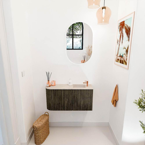 Mondiaz JOYA-DLUX 81.6cm toiletmeubel - ronding links kleur Shadow - Wastafel FAYE positie Rechts 1 kraangat kleur Frappe. SW1422716