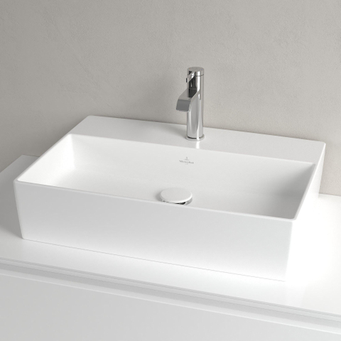 Villeroy & Boch memento 2.0 opzetwastafel - 60x42cm - met 1 kraangat - zonder overloop CeramicPlus - Stone White (mat wit) SW209588