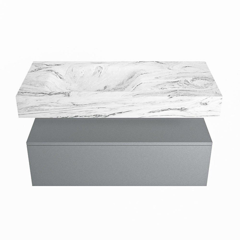 Mondiaz ALAN-DLUX Ensemble de meuble - 100cm - meuble Plata mat - 1 tiroir - Lavabo Cloud Glace suspendu - vasque Gauche - 1 trou de robinet SW806139