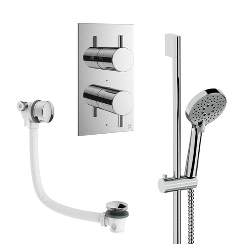 Crosswater MPRO Ensemble de douchette - 2 poignées - vidage de baignoire - douchette à main - barre de douche - chrome SW1472635