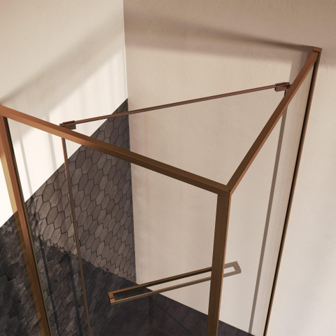 BRAUER Luminis Cabine de douche - 90x90x200 - 2 pièces pivotant vers l’intérieur - verre transparent - réversible - incl. revêtement en verre - cuivre brossé PVD SW1580859