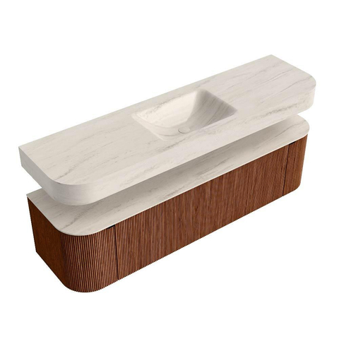MONDIAZ THOR-DLUX 170cm meuble de salle de bains arrondi gauche + droite couleur Ruby avec 1 tiroir et 2 portes. Vasque suspendue CLOUD Centre sans trou de robinet couleur Meli. SW1465747