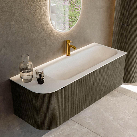 Mondiaz KURVE Ensemble de meuble de salle de bains - 125x46x40cm - 1 tiroir - 1 porte - lavabo solid surface - droit - 1 trou de robinet - Shadow SW1414245