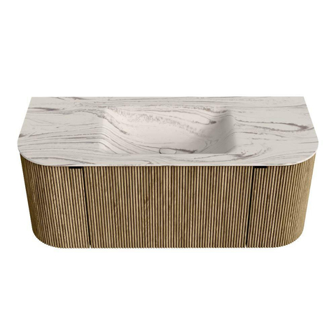 MONDIAZ KURVE-DLUX meuble de salle de bains 110cm arrondi gauche + droite couleur Dusk avec 1 tiroir et 2 portes. Lavabo CLOUD central 1 trou de robinet Nata. SW1434033